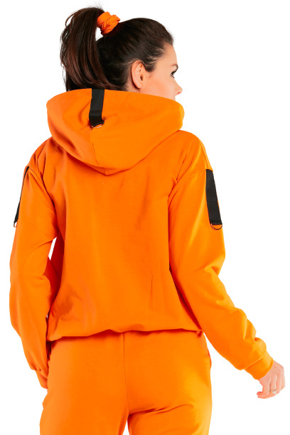 Bluza damska dresowa kangurka z kapturem bawełniana pomarańczowa